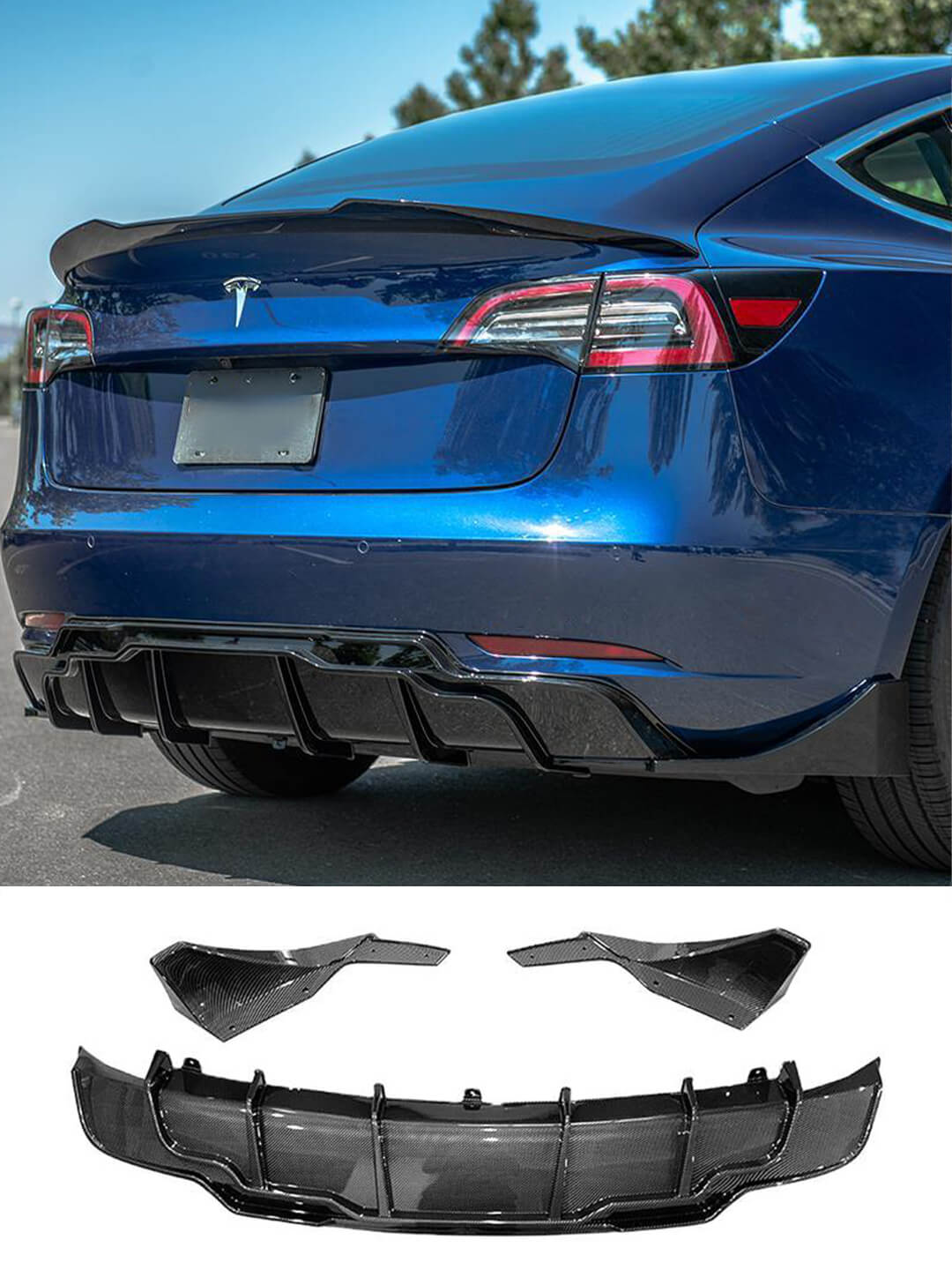 3PCS Rear Diffuser Lip for Tesla Model 3 2017-2023