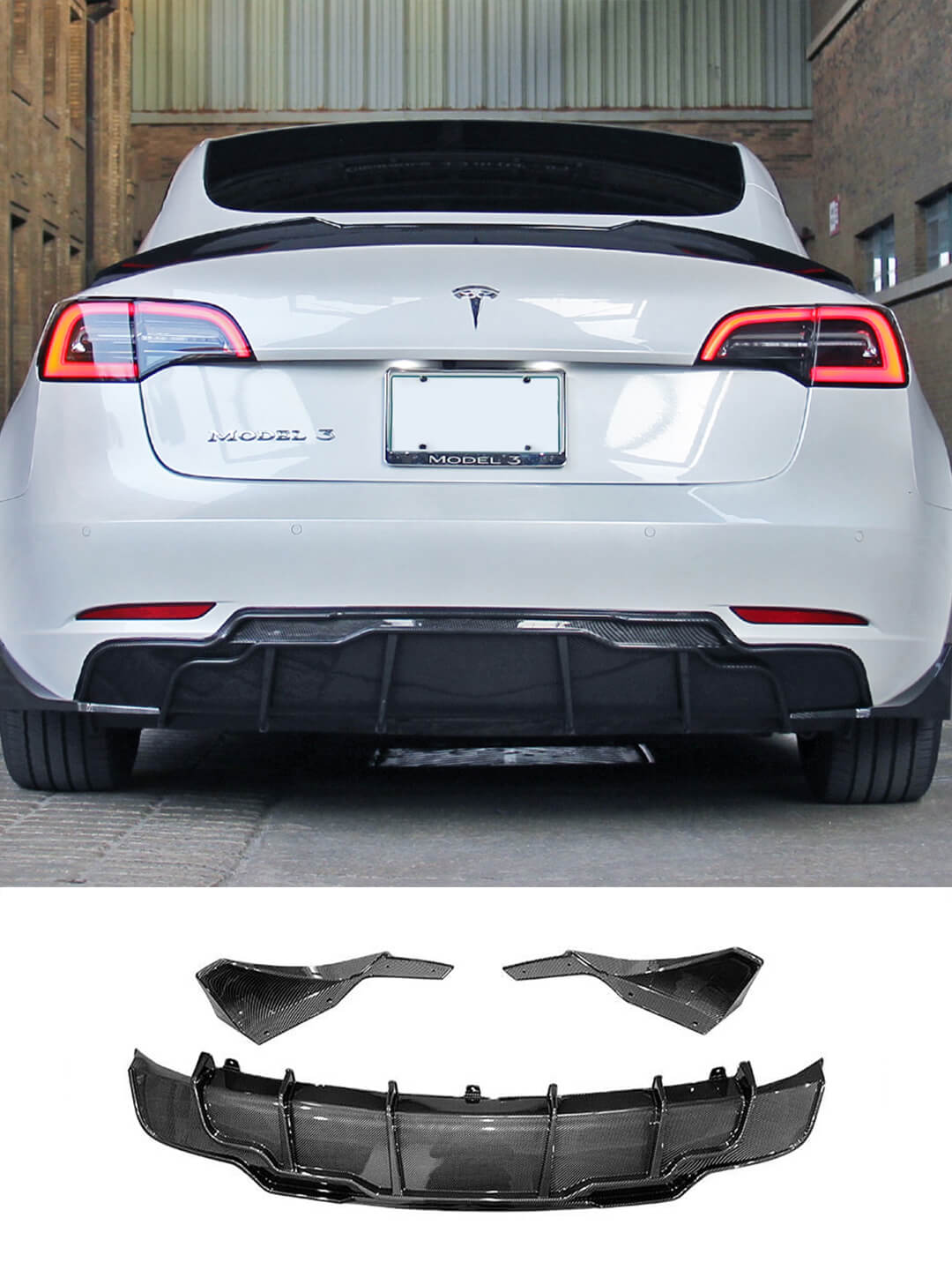 3PCS Rear Diffuser Lip for Tesla Model 3 2017-2023